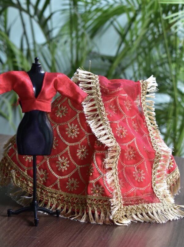 Red and gold Indian lehenga for curvy doll