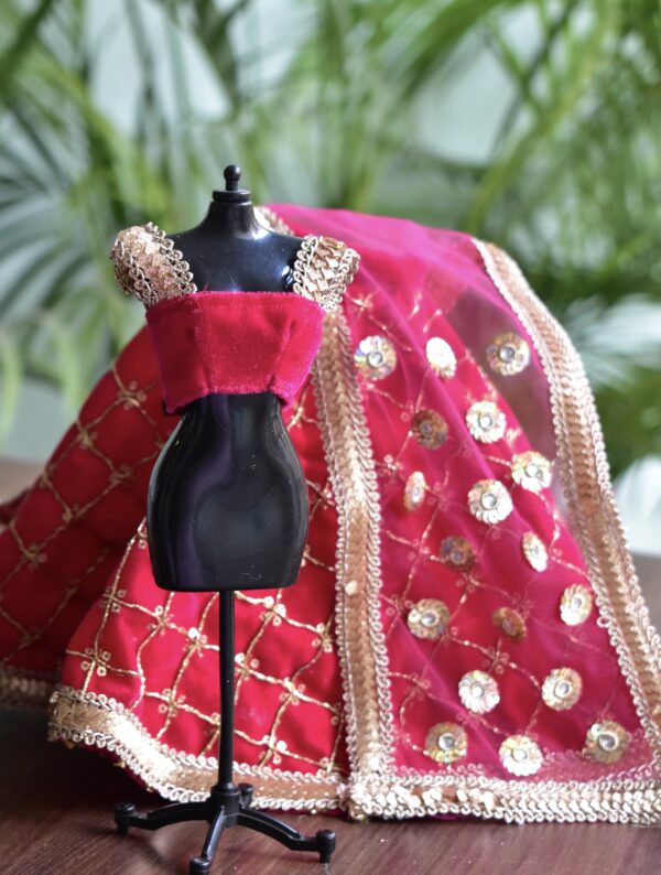 Pink and gold Indian lehenga for curvy doll