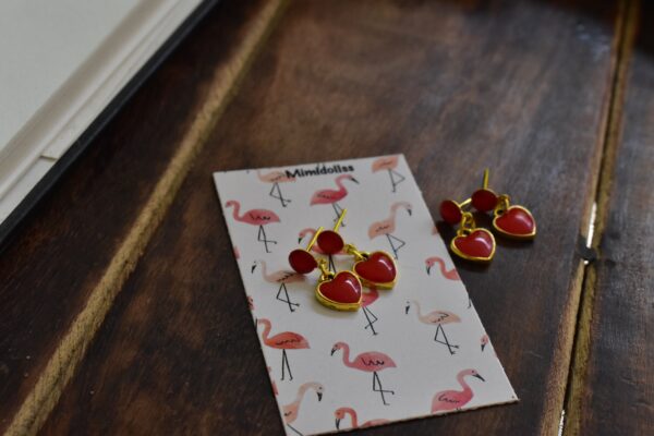 Red heart enamel earrings for doll | doll jewellery | doll earrings | set of 2