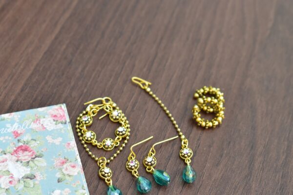 Indian bridal jewelry for doll (teal and gold)