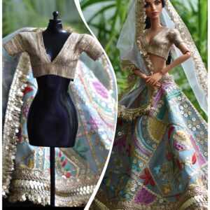 Blue gold lehenga for doll