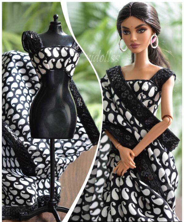 Pretty black saree for barbie doll