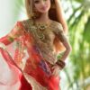 Red organza saree for doll