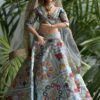 Blue gold embroidered Indian wedding lehenga for curvy doll