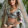 Blue gold embroidered Indian wedding lehenga for curvy doll