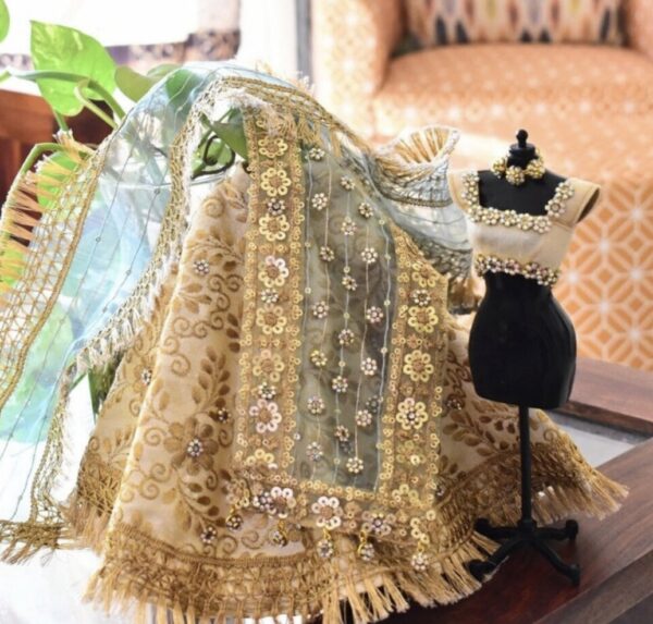Heavily embellished Indian bridal lehenga for doll