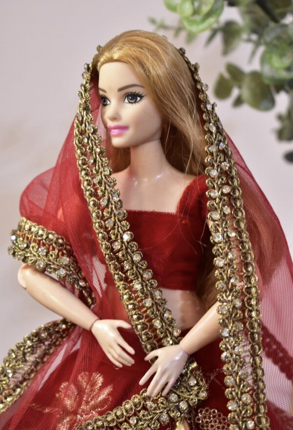 Red bridal lehenga for curvy doll