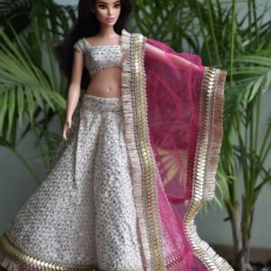 White pink sparkling lehenga for a curvy doll
