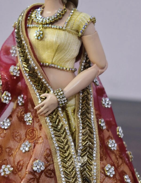 Heavily embellished Indian wedding lehenga for curvy doll