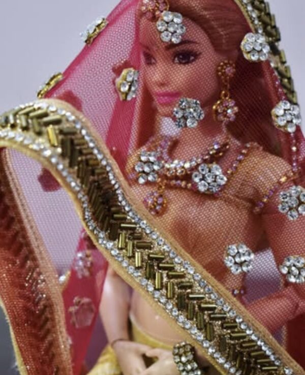 Heavily embellished Indian wedding lehenga for curvy doll
