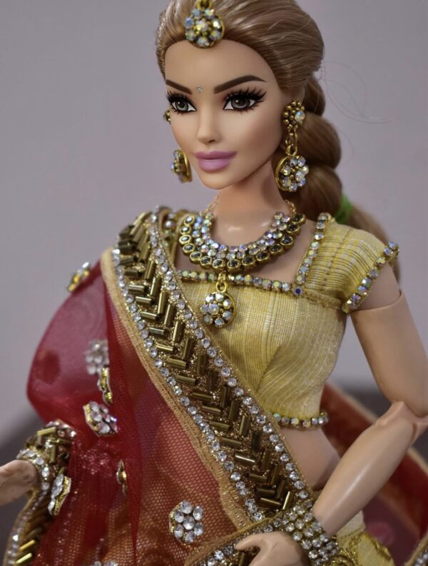 Heavily embellished Indian wedding lehenga for curvy doll