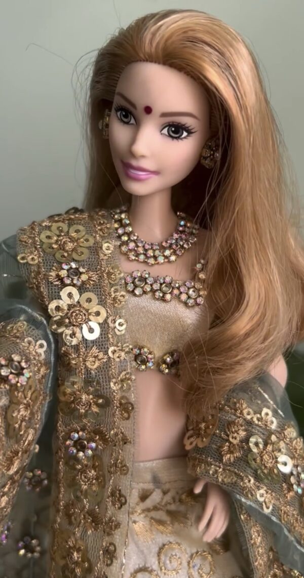 Heavily embellished Indian bridal lehenga for doll