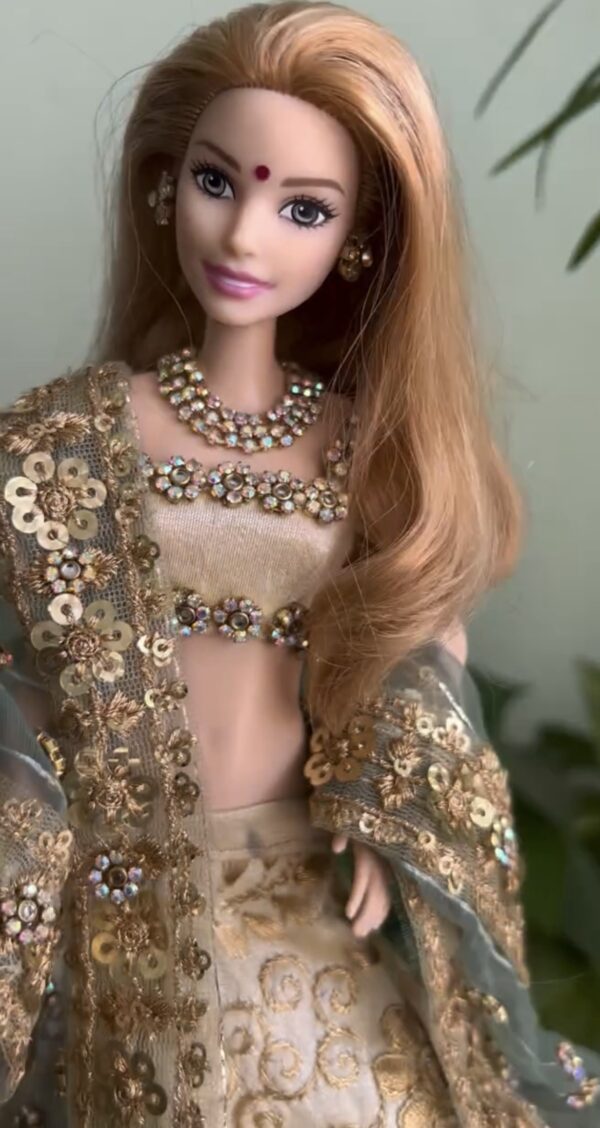 Heavily embellished Indian bridal lehenga for doll