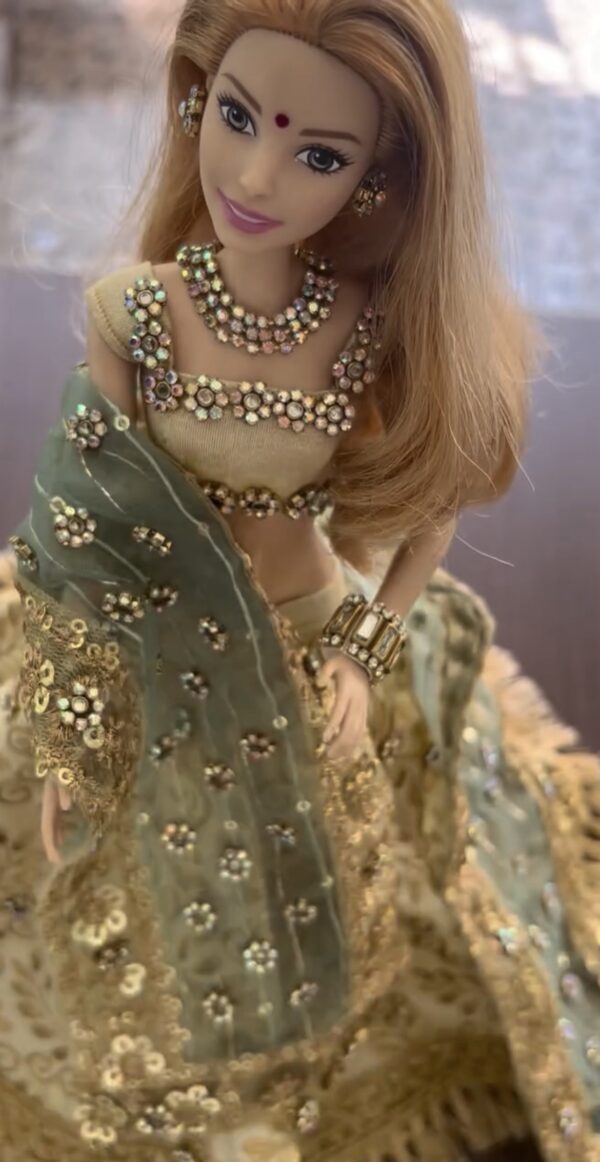 Heavily embellished Indian bridal lehenga for doll