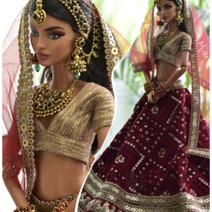 Maroon Indian wedding outfit for doll