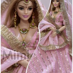Baby pink sparkly bridal lehenga for curvy doll