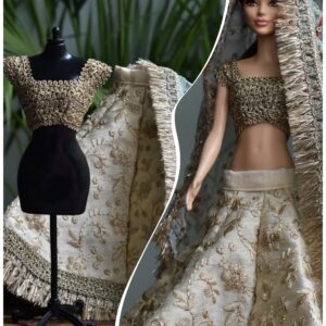Beige gold lehenga for doll