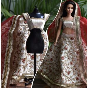 Beige festive lehenga for curvy doll