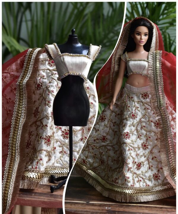 Beige festive lehenga for curvy doll