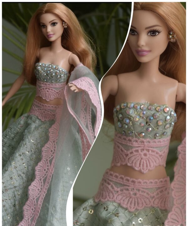 Blue pink lehenga for doll