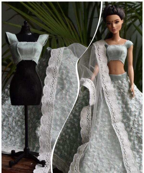 Blue white lehenga for doll