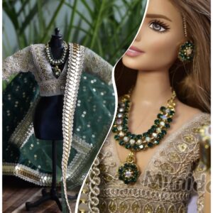 Green gold Indian bridal lehenga for curvy doll