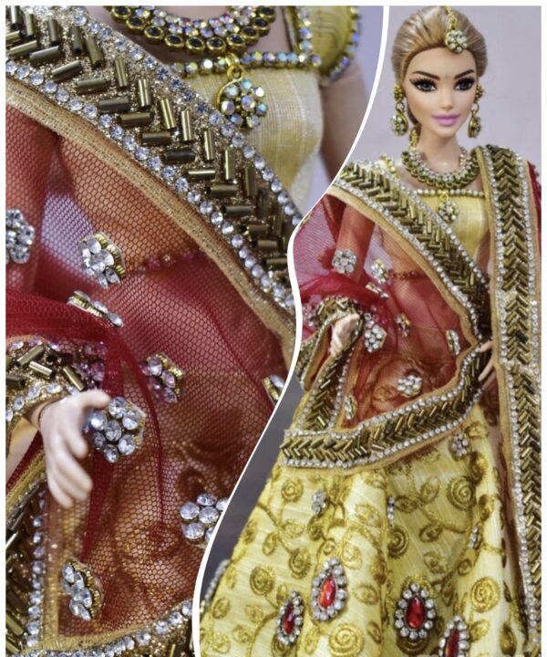 Heavily embellished Indian wedding lehenga for curvy doll