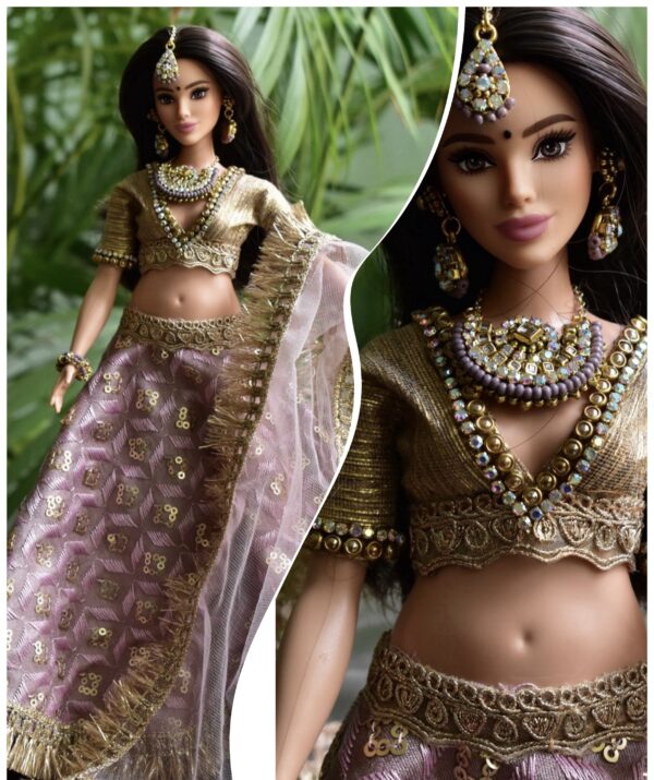 Lilac bridal lehenga for curvy doll