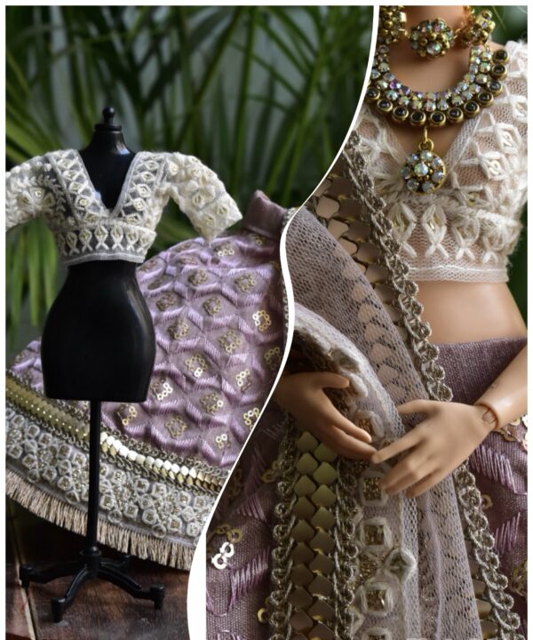Lilac off white lehenga for curvy doll