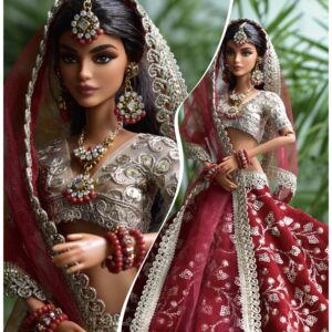 Maroon indian bridal lehenga for doll