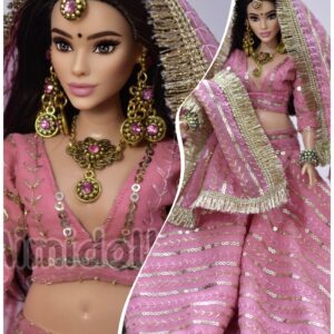 Mauve pink sparkly bridal lehenga for curvy doll