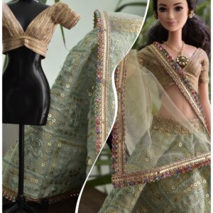 Olive green gold lehenga for doll