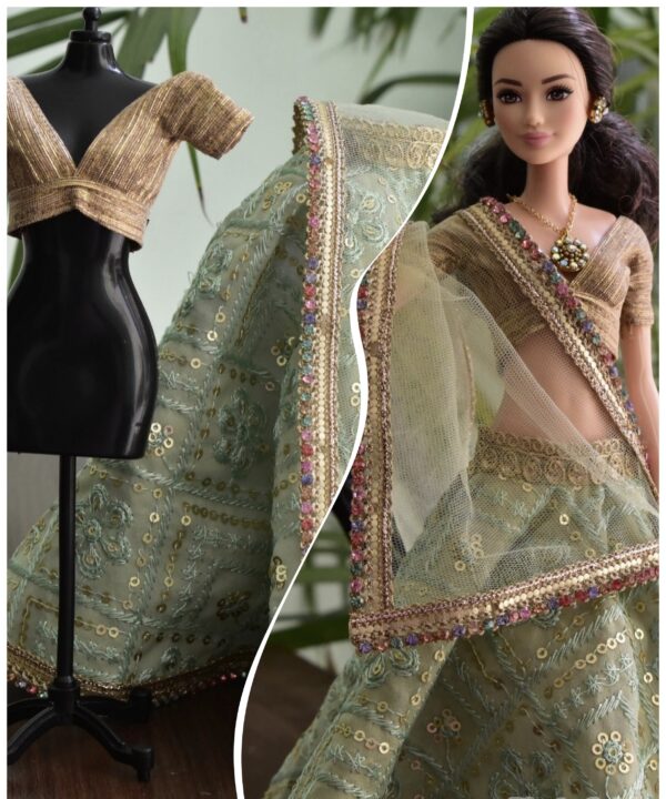 Olive green gold lehenga for doll