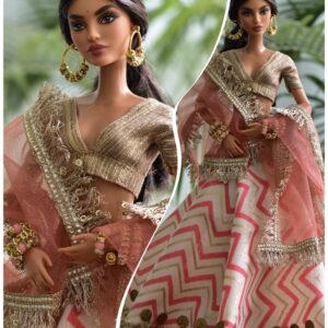Orange gold festive lehenga for doll