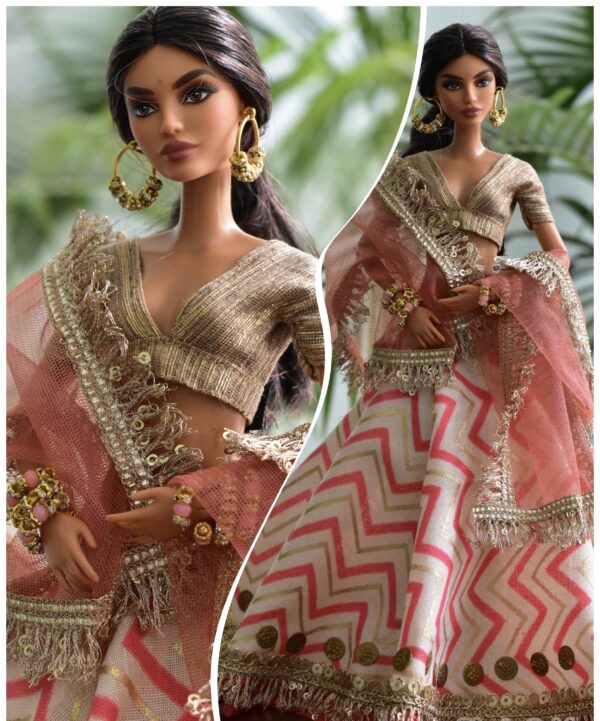 Orange gold festive lehenga for doll