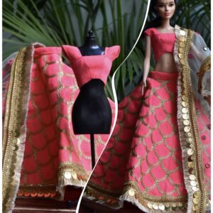 Orange gold lehenga for doll