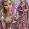 Pink and gold Indian wedding outfit for curvy doll