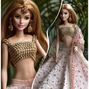Pink embellished lehenga for doll