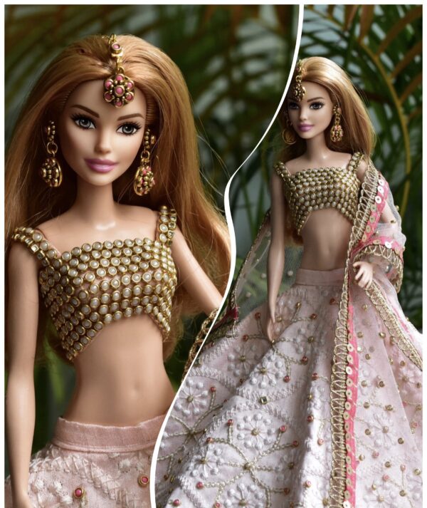 Pink embellished lehenga for doll