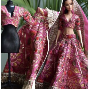 Pink embroidered lehenga for doll