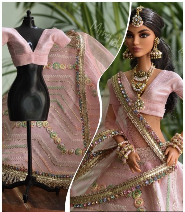 Pink Indian bridal lehenga for doll