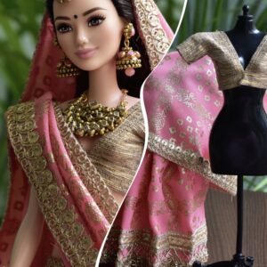 Pink Indian bridal saree for doll