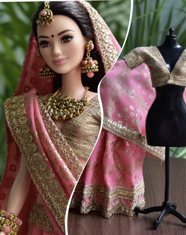 Pink Indian bridal saree for doll