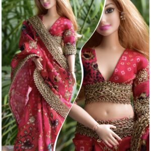 Pink saree for curvy doll