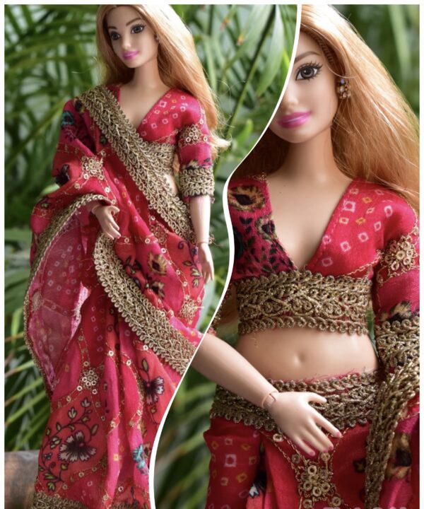 Pink saree for curvy doll