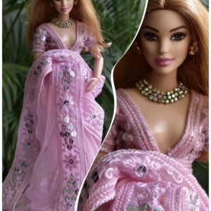 Pink saree for curvy doll