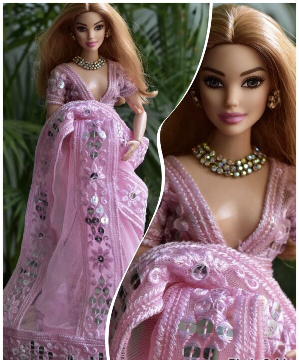 Pink saree for curvy doll
