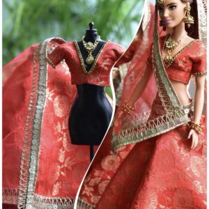 Red gold Indian wedding lehenga for doll