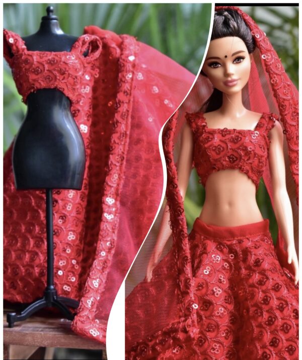 Red lehenga for doll