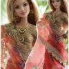 Red organza saree for doll